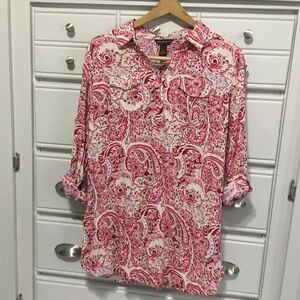 Bit&Bridle Long Sleeve Red Pink Paisley Shirt Dress size S